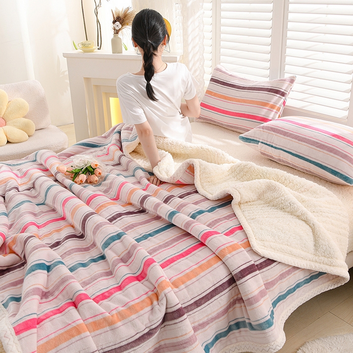 91家纺网 家纺一手货源 找家纺 圣靓 2025新款牛奶绒羊羔绒双层毛毯 邂逅彩虹