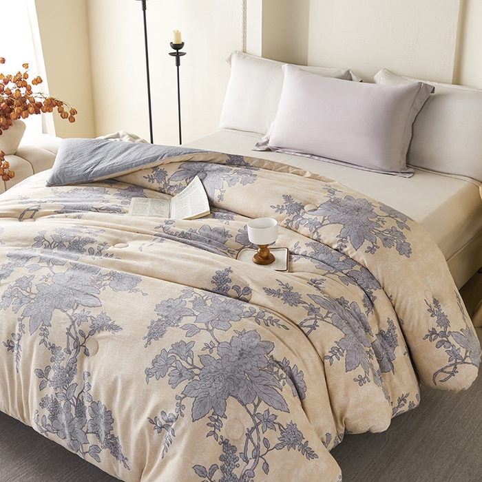 91家纺网 家纺一手货源 找家纺 富阿娜家纺 2025新款高端提花水洗亚麻原棉被子 蓝色妖姬