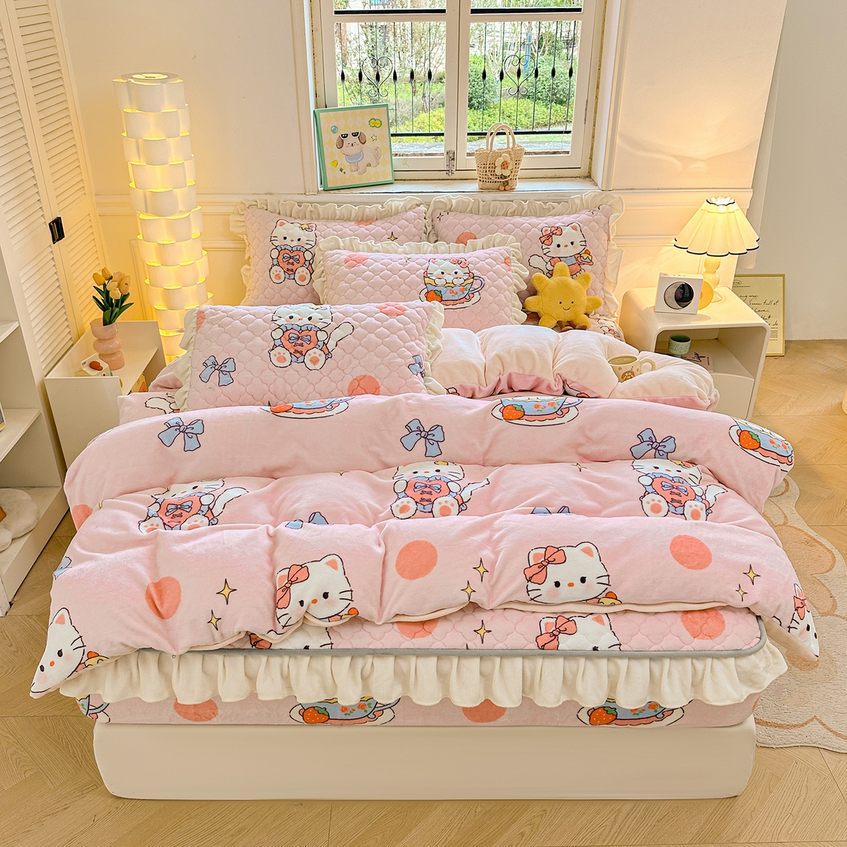 91家纺网 家纺一手货源 找家纺 （总）康纳利 2024新款A类抗菌加厚牛奶绒夹棉花边款床笠看搭配同款四件套提供买家秀