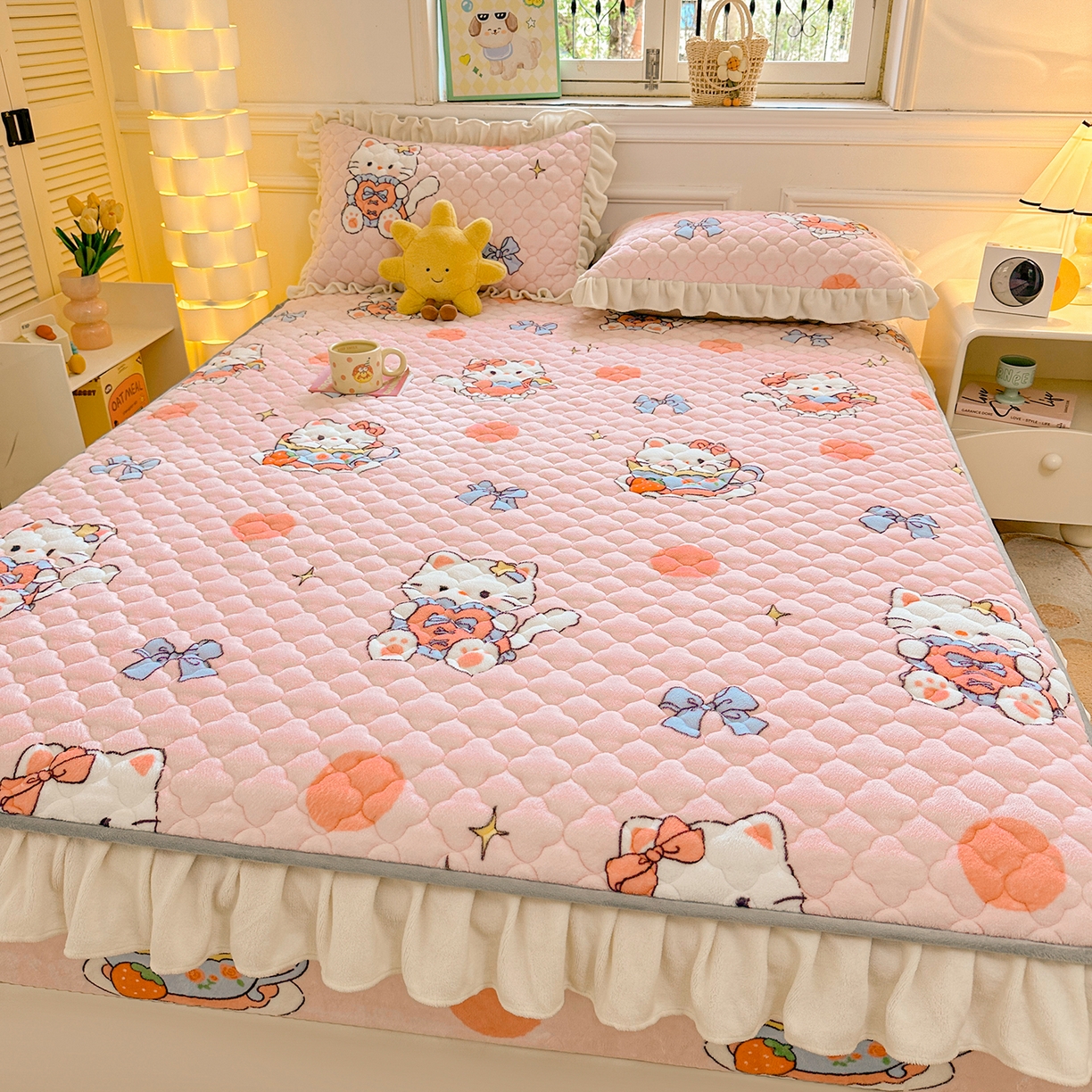 91家纺网 家纺一手货源 找家纺 （总）康纳利 2024新款A类抗菌加厚牛奶绒夹棉花边款床笠看搭配同款四件套提供买家秀