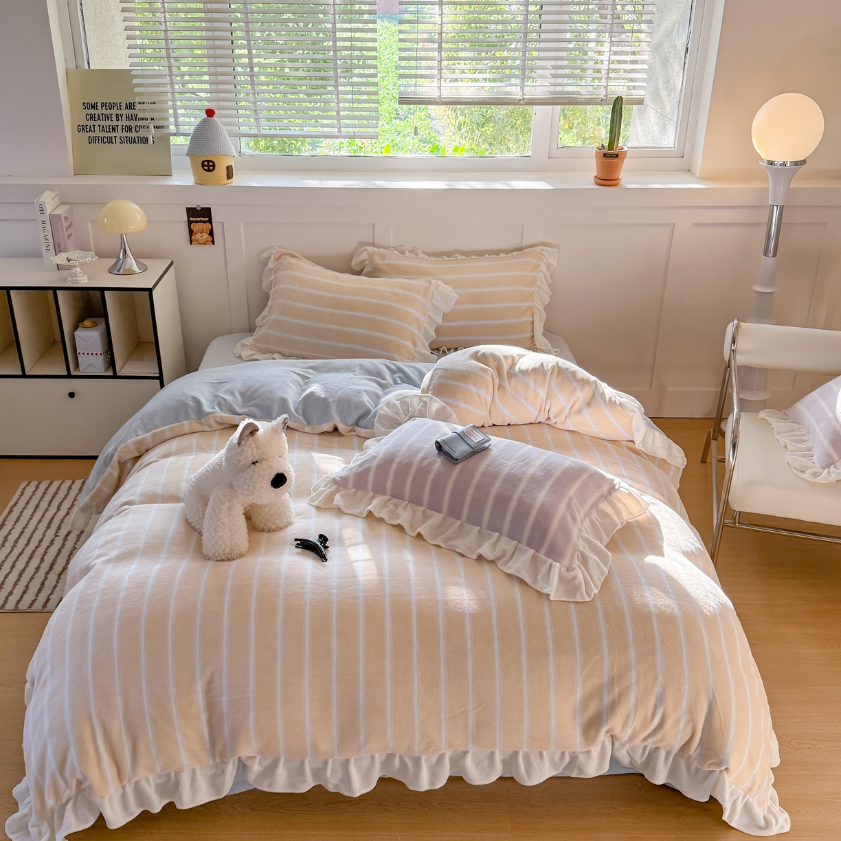 91家纺网 家纺一手货源 找家纺 （总）潘朵拉家纺 2025条纹花边牛奶绒四件套