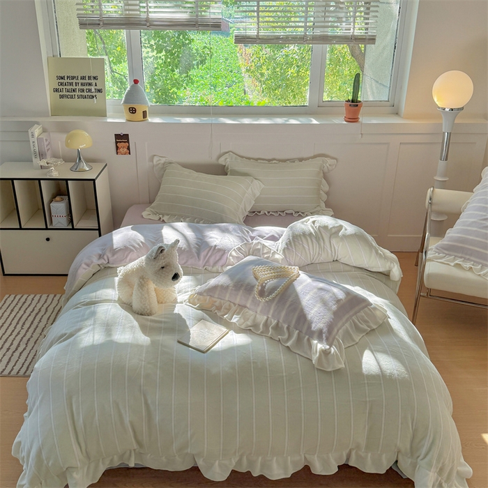 91家纺网 家纺一手货源 找家纺 （总）潘朵拉家纺 2025条纹花边牛奶绒四件套