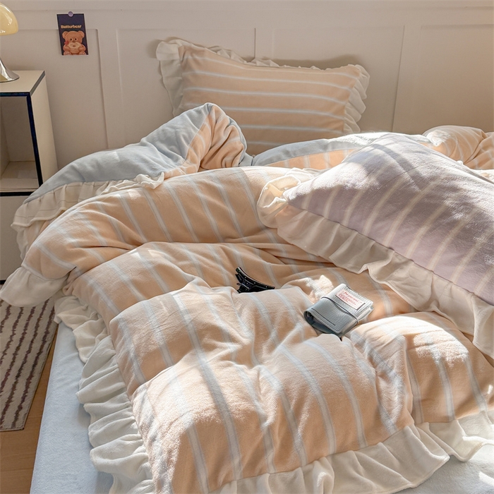 91家纺网 家纺一手货源 找家纺 （总）潘朵拉家纺 2025条纹花边牛奶绒四件套