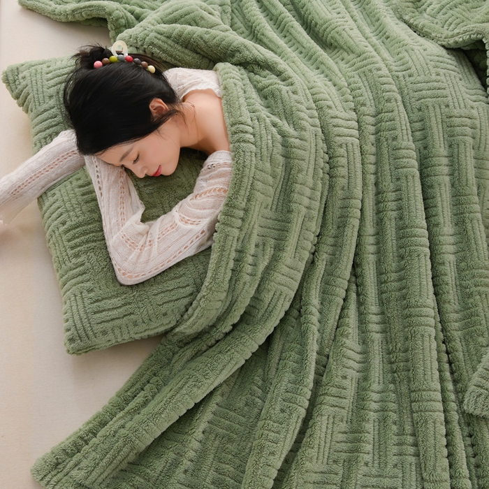 91家纺网 家纺一手货源 找家纺 圣靓 2025新款高克重塔芙绒毯子毛毯 恬梦抹茶