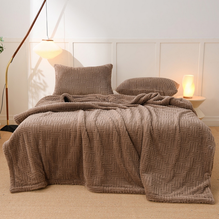 91家纺网 家纺一手货源 找家纺 圣靓 2025新款高克重塔芙绒毯子毛毯 恬梦深咖