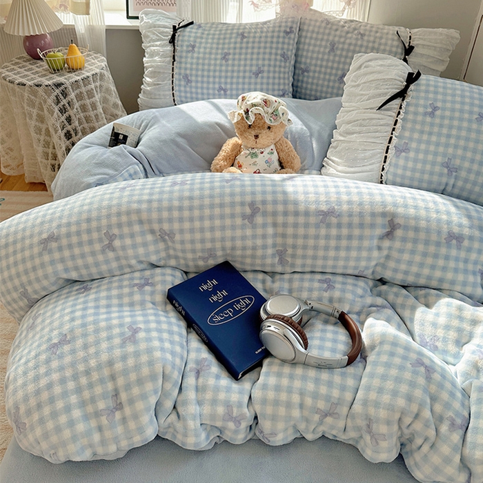 91家纺网 家纺一手货源 找家纺 （总）瑞莱 2025冬季创意花边A类牛奶绒四件套套件