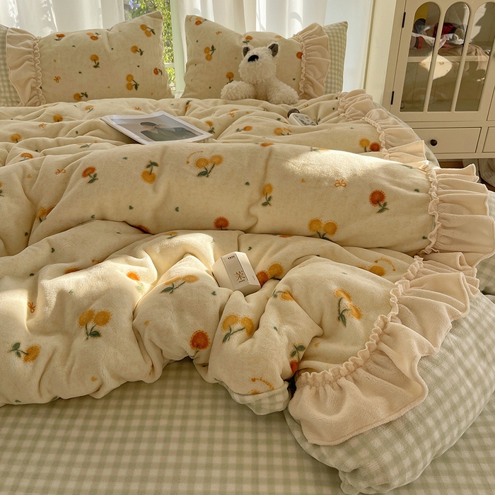 91家纺网 家纺一手货源 找家纺 （总）瑞莱 2025冬季创意花边A类牛奶绒四件套套件