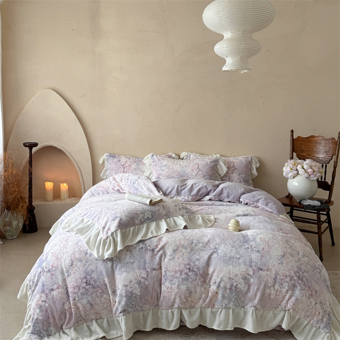 潘朵拉家纺 2025全消光牛奶绒数码印花款四件套 薰衣幽梦