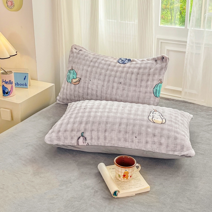 91家纺网 家纺一手货源 找家纺 梦纤绒 2025新款保暖舒适亲肤泡泡绒四件套灰南瓜