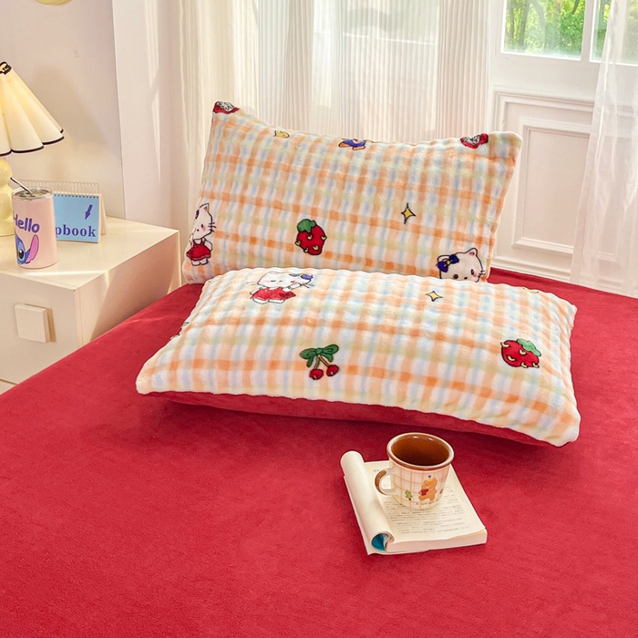 91家纺网 家纺一手货源 找家纺 梦纤绒 2025新款保暖舒适亲肤泡泡绒四件套格子动物园