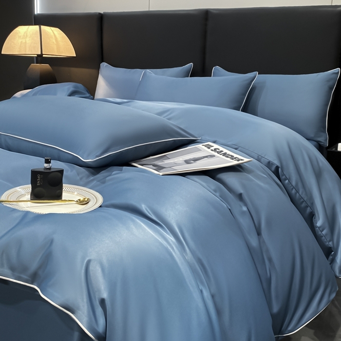 91家纺网 家纺一手货源 找家纺 悦然毛巾被 2025新款全棉纯棉素色双拼四件套 宾利蓝