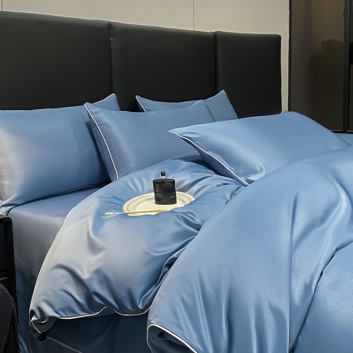 91家纺网 家纺一手货源 找家纺 悦然毛巾被 2025新款全棉纯棉素色双拼四件套 宾利蓝