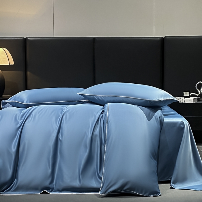 91家纺网 家纺一手货源 找家纺 悦然毛巾被 2025新款全棉纯棉素色双拼四件套 宾利蓝