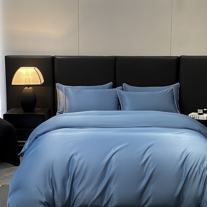 91家纺网 家纺一手货源 找家纺 悦然毛巾被 2025新款全棉纯棉素色双拼四件套 宾利蓝