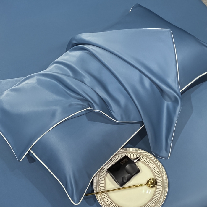 91家纺网 家纺一手货源 找家纺 悦然毛巾被 2025新款全棉纯棉素色双拼四件套 宾利蓝