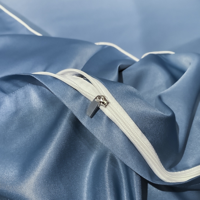 91家纺网 家纺一手货源 找家纺 悦然毛巾被 2025新款全棉纯棉素色双拼四件套 宾利蓝