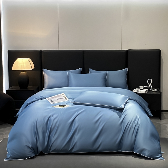 91家纺网 家纺一手货源 找家纺 悦然毛巾被 2025新款全棉纯棉素色双拼四件套 宾利蓝