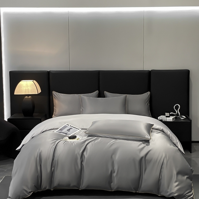 91家纺网 家纺一手货源 找家纺 悦然毛巾被 2025新款全棉纯棉素色双拼四件套 都市灰+浅灰