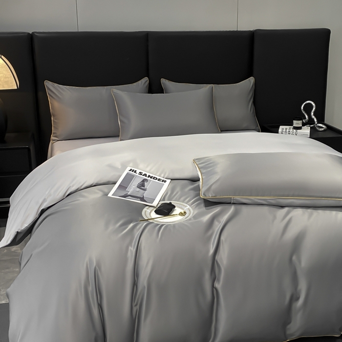 91家纺网 家纺一手货源 找家纺 悦然毛巾被 2025新款全棉纯棉素色双拼四件套 都市灰+浅灰