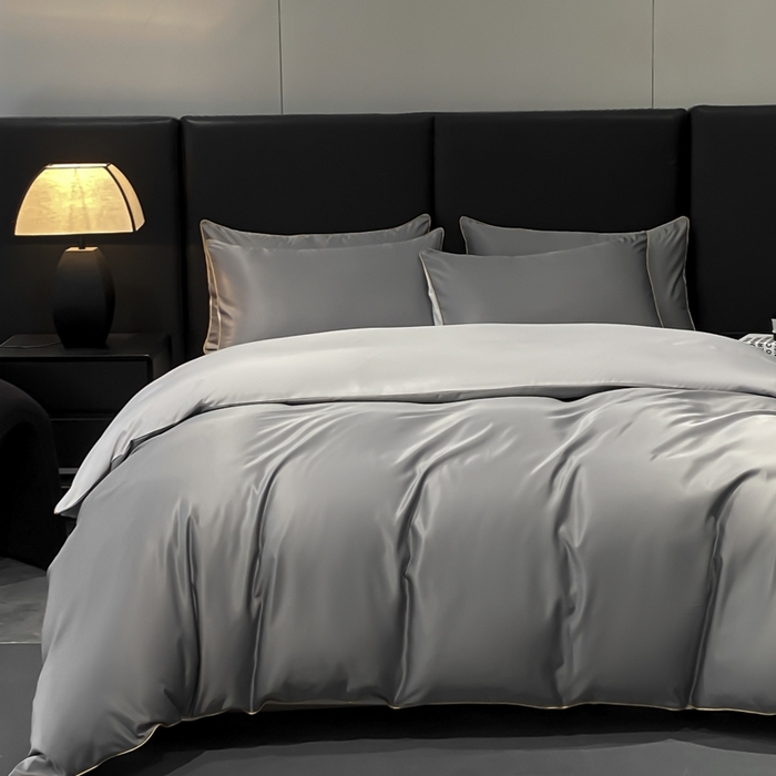 91家纺网 家纺一手货源 找家纺 悦然毛巾被 2025新款全棉纯棉素色双拼四件套 都市灰+浅灰