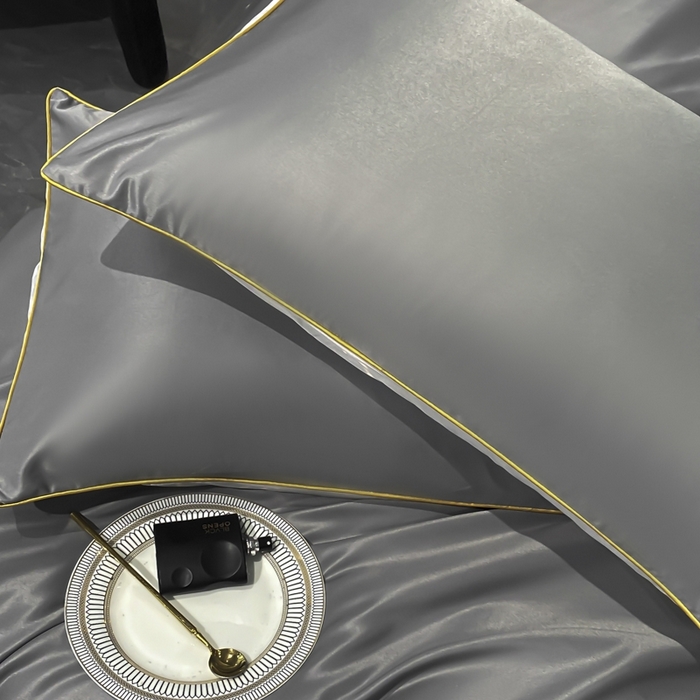 91家纺网 家纺一手货源 找家纺 悦然毛巾被 2025新款全棉纯棉素色双拼四件套 都市灰+浅灰