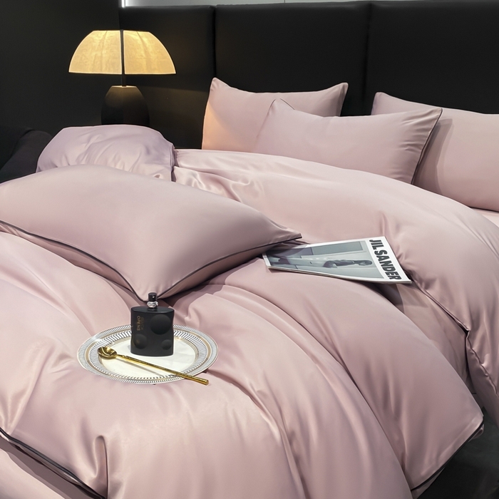 91家纺网 家纺一手货源 找家纺 悦然毛巾被 2025新款全棉纯棉素色双拼四件套 豆沙粉