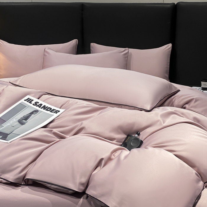 91家纺网 家纺一手货源 找家纺 悦然毛巾被 2025新款全棉纯棉素色双拼四件套 豆沙粉