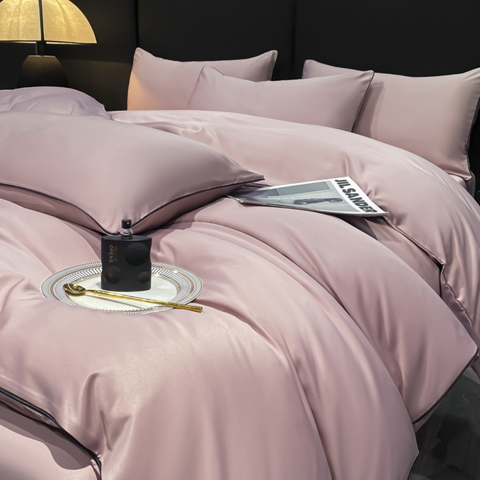 91家纺网 家纺一手货源 找家纺 悦然毛巾被 2025新款全棉纯棉素色双拼四件套 豆沙粉