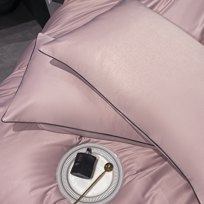 91家纺网 家纺一手货源 找家纺 悦然毛巾被 2025新款全棉纯棉素色双拼四件套 豆沙粉