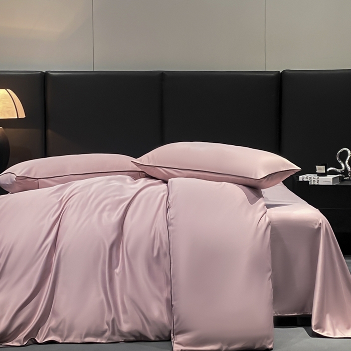 91家纺网 家纺一手货源 找家纺 悦然毛巾被 2025新款全棉纯棉素色双拼四件套 豆沙粉