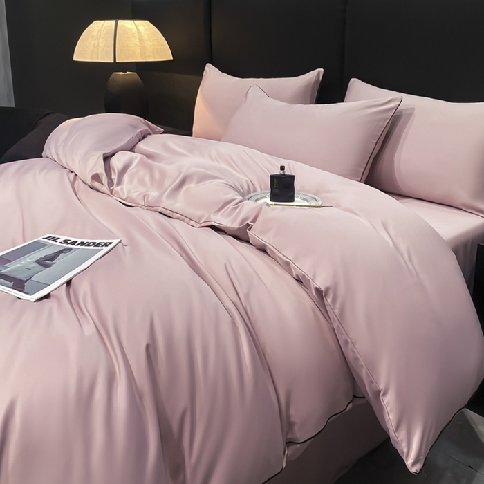 91家纺网 家纺一手货源 找家纺 悦然毛巾被 2025新款全棉纯棉素色双拼四件套 豆沙粉