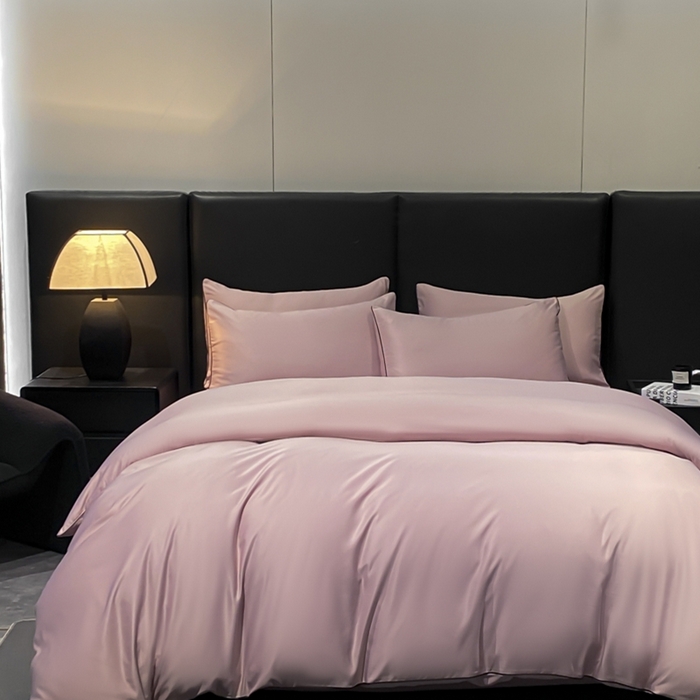 91家纺网 家纺一手货源 找家纺 悦然毛巾被 2025新款全棉纯棉素色双拼四件套 豆沙粉