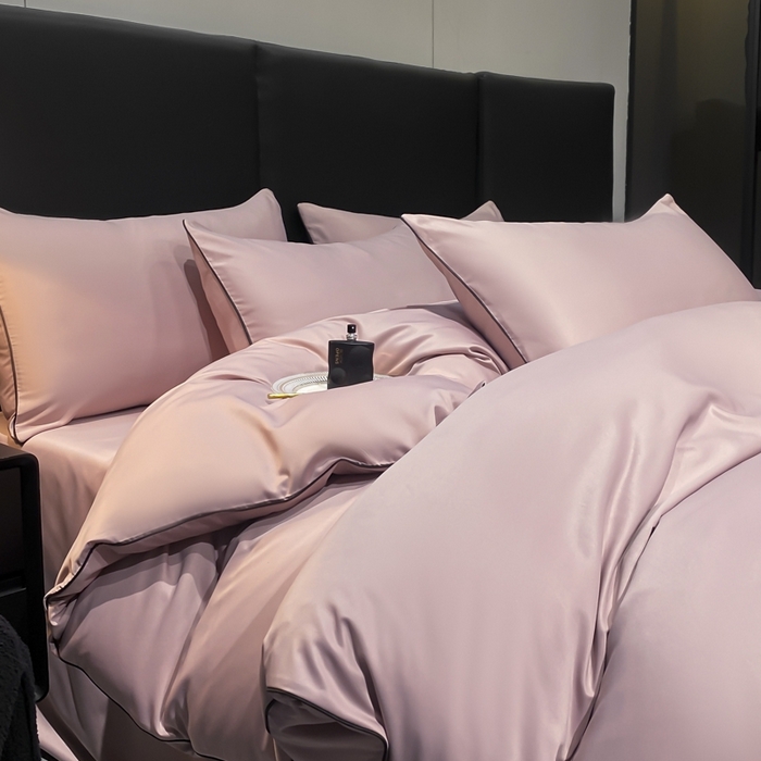 91家纺网 家纺一手货源 找家纺 悦然毛巾被 2025新款全棉纯棉素色双拼四件套 豆沙粉