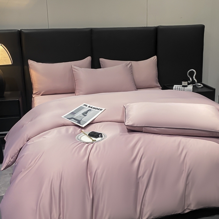 91家纺网 家纺一手货源 找家纺 悦然毛巾被 2025新款全棉纯棉素色双拼四件套 豆沙粉