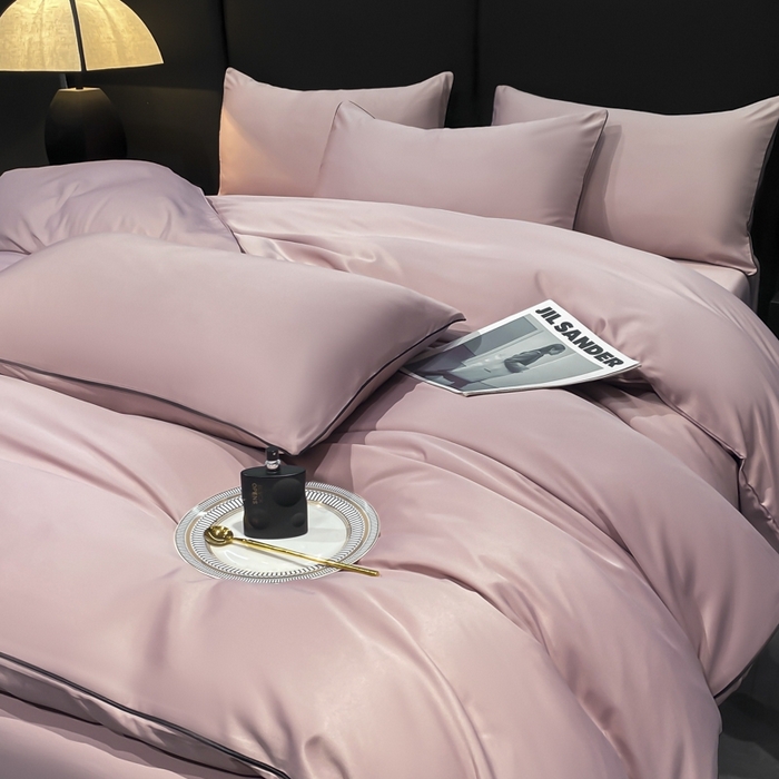 91家纺网 家纺一手货源 找家纺 悦然毛巾被 2025新款全棉纯棉素色双拼四件套 豆沙粉