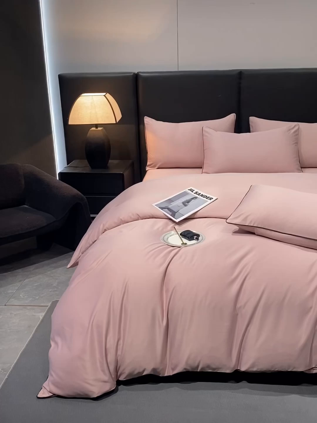 91家纺网 家纺一手货源 找家纺 悦然毛巾被 2025新款全棉纯棉素色双拼四件套 豆沙粉