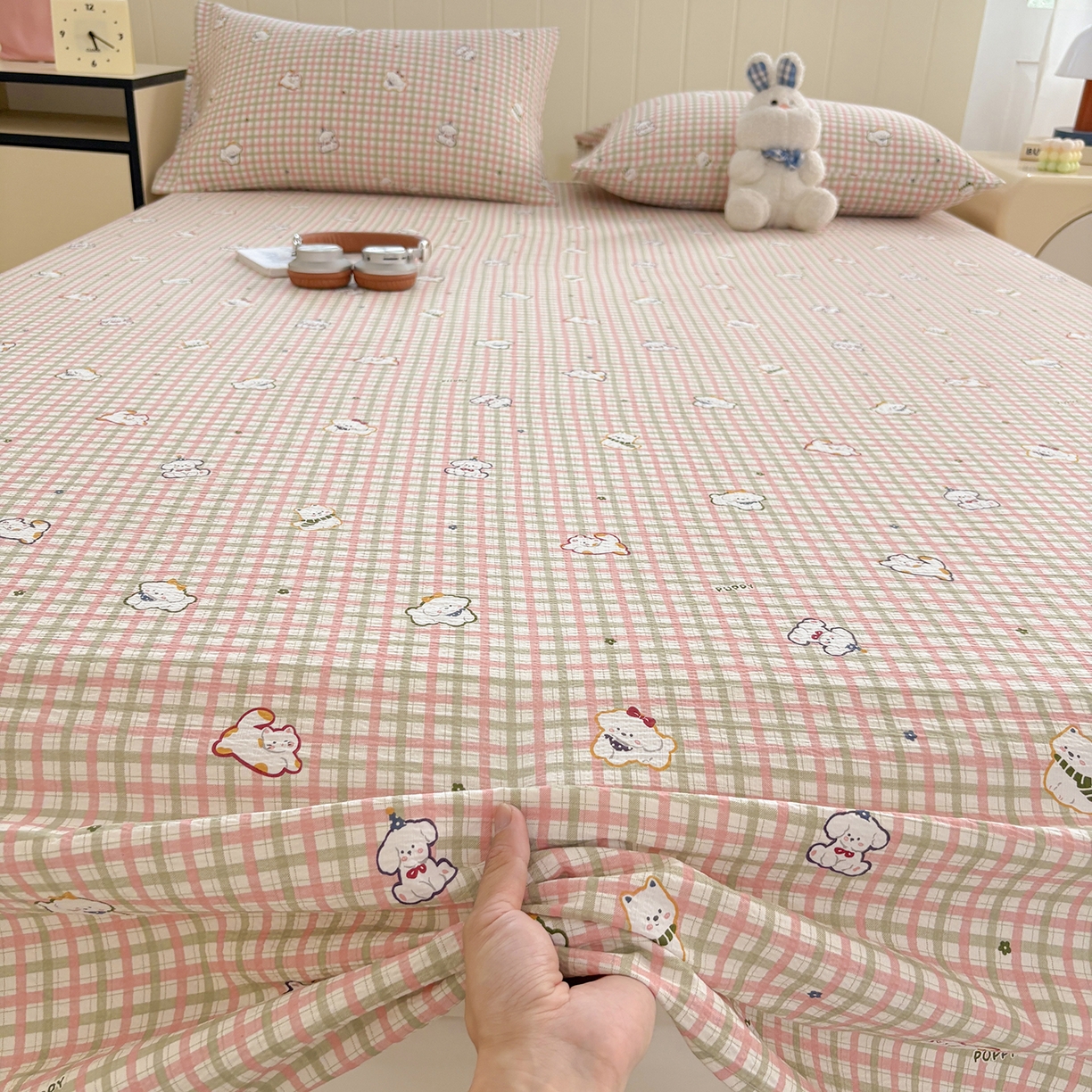 91家纺网 家纺一手货源 找家纺 （总）青泽家纺 2025新款水洗棉皱皱纱双层纱床单三件套