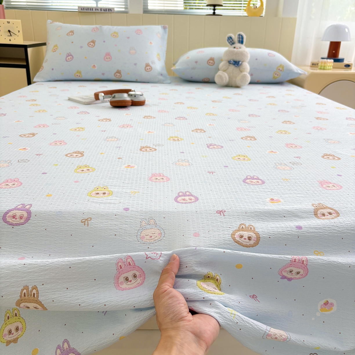 91家纺网 家纺一手货源 找家纺 （总）青泽家纺 2025新款水洗棉皱皱纱双层纱床单三件套