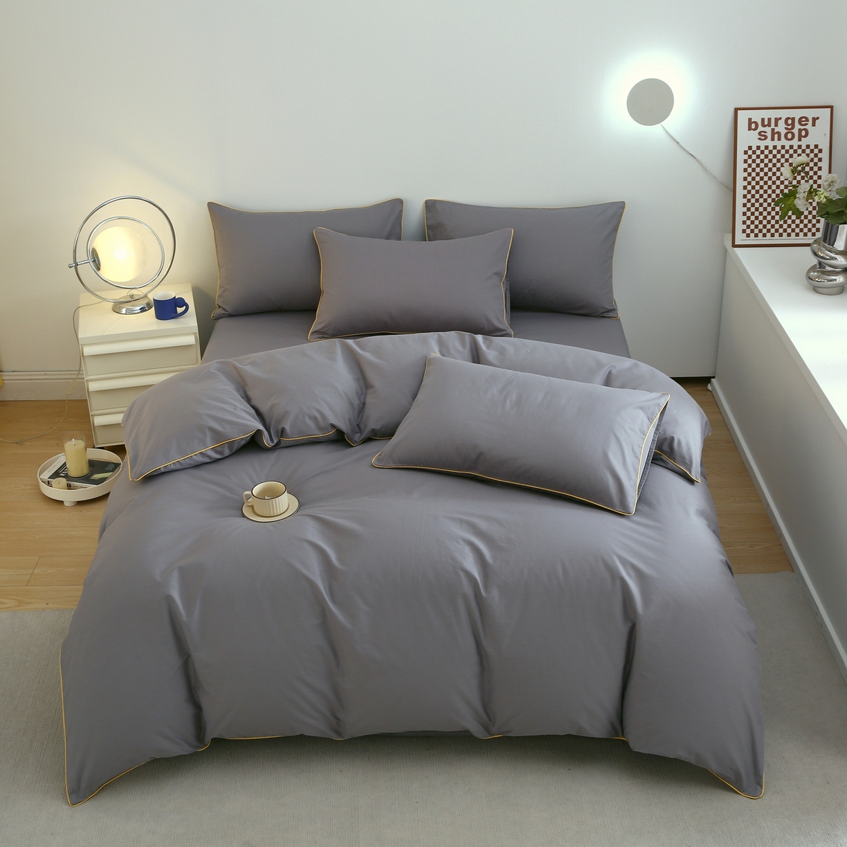 悦然毛巾被 2025新款全棉纯棉素色双拼四件套 高级灰