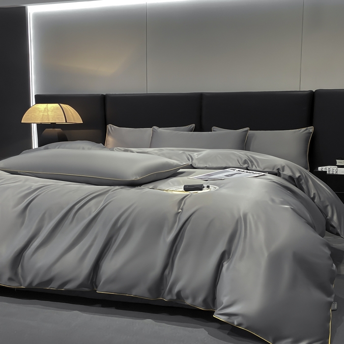 91家纺网 家纺一手货源 找家纺 悦然毛巾被 2025新款全棉纯棉素色双拼四件套 高级灰