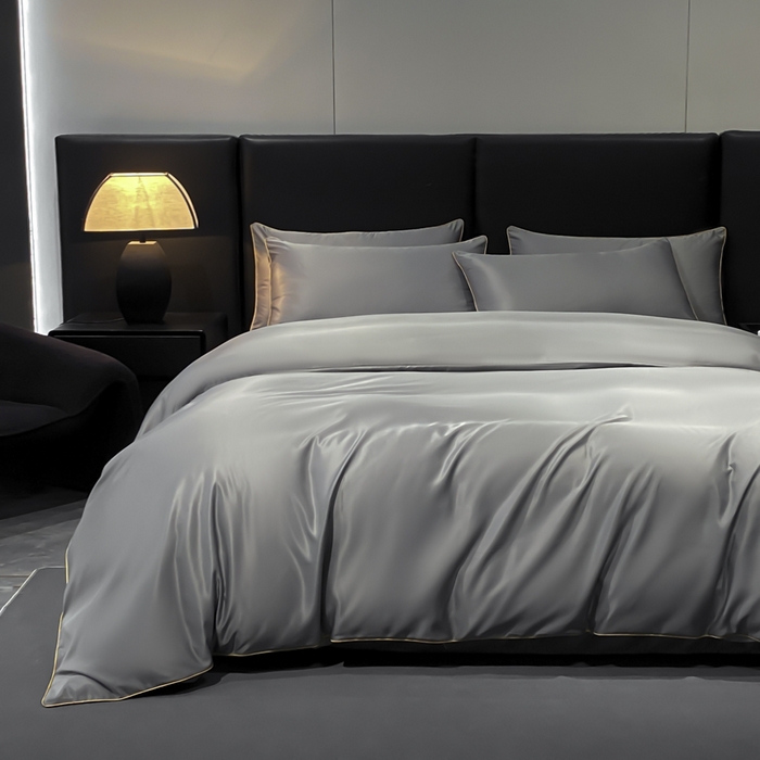 91家纺网 家纺一手货源 找家纺 悦然毛巾被 2025新款全棉纯棉素色双拼四件套 高级灰