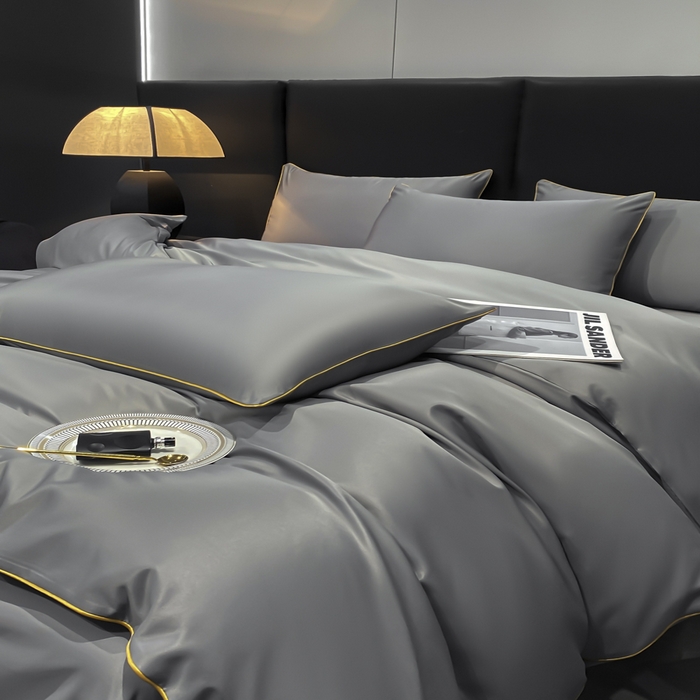 91家纺网 家纺一手货源 找家纺 悦然毛巾被 2025新款全棉纯棉素色双拼四件套 高级灰