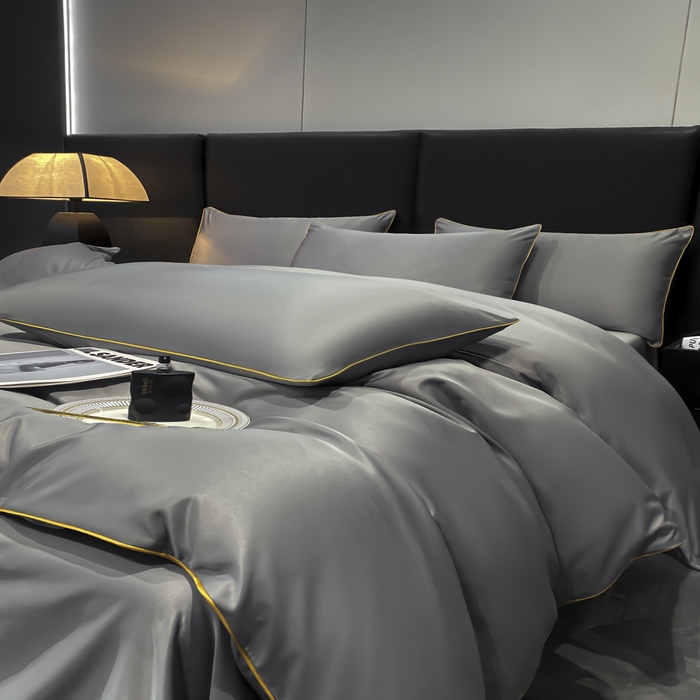 91家纺网 家纺一手货源 找家纺 悦然毛巾被 2025新款全棉纯棉素色双拼四件套 高级灰