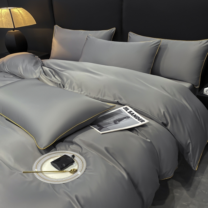 91家纺网 家纺一手货源 找家纺 悦然毛巾被 2025新款全棉纯棉素色双拼四件套 高级灰