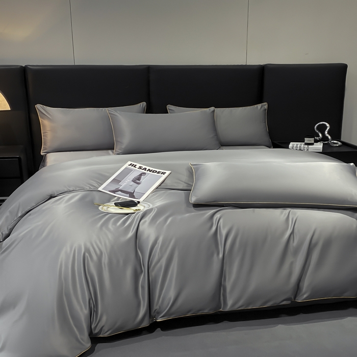 91家纺网 家纺一手货源 找家纺 悦然毛巾被 2025新款全棉纯棉素色双拼四件套 高级灰