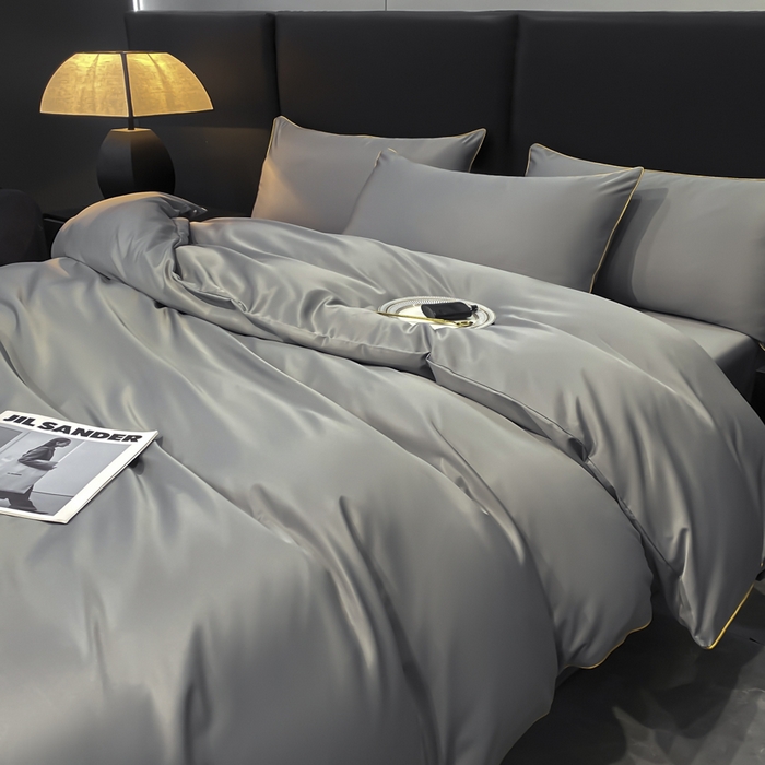 91家纺网 家纺一手货源 找家纺 悦然毛巾被 2025新款全棉纯棉素色双拼四件套 高级灰