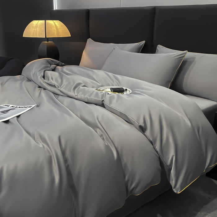 91家纺网 家纺一手货源 找家纺 悦然毛巾被 2025新款全棉纯棉素色双拼四件套 高级灰