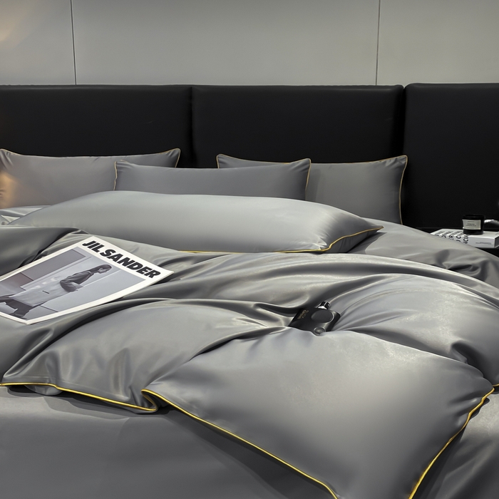 91家纺网 家纺一手货源 找家纺 悦然毛巾被 2025新款全棉纯棉素色双拼四件套 高级灰