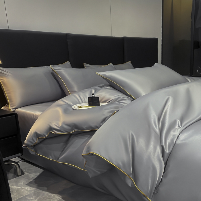 91家纺网 家纺一手货源 找家纺 悦然毛巾被 2025新款全棉纯棉素色双拼四件套 高级灰