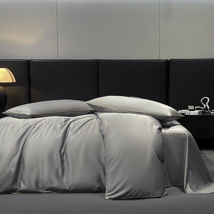 91家纺网 家纺一手货源 找家纺 悦然毛巾被 2025新款全棉纯棉素色双拼四件套 高级灰